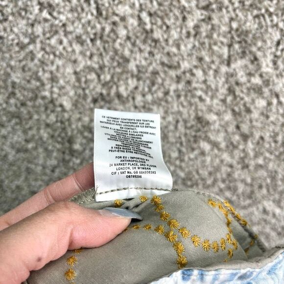 Anthropologie Pants Women’s 29 Tan & Yellow Embroidered Circle Relaxed Chino - Picture 7 of 10